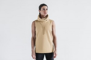 Nobull Arctic Sleeveless Cowl Hoodie Damen Beige | 28179-LNXE
