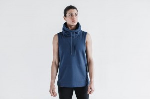 Nobull Arctic Sleeveless Cowl Hoodie Damen Blau | 71489-ISRQ