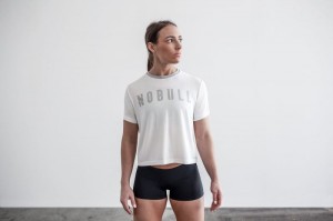 Nobull Boxy T-shirts Damen Weiß | 69850-BAZQ