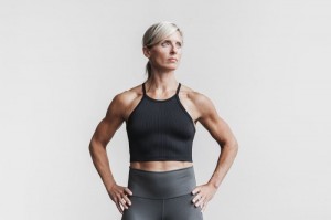 Nobull Halter Crop Ribbed Muskelshirt Damen Schwarz | 56172-TQAF