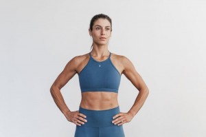 Nobull Halter Matte Sport BH Damen Blau | 09134-JWRE