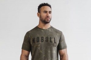 Nobull Hibiscus T-shirts Herren Grün | 67041-SQOF