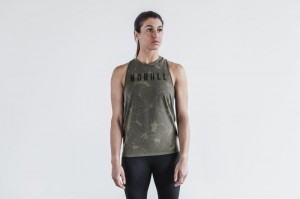 Nobull High-Neck Hibiscus Muskelshirt Damen Grün | 32861-GBKP