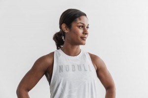 Nobull High-Neck Hibiscus Muskelshirt Damen Weiß | 73820-RKDA