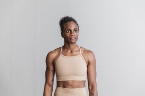 Nobull High-Neck Matte Sport BH Damen Beige | 56248-EZCT