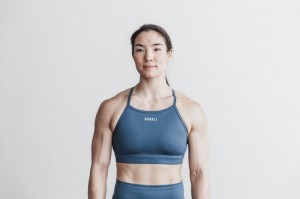Nobull High-Neck Matte Sport BH Damen Blau | 36701-EAZG