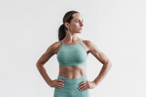 Nobull High-Neck Melange Sport BH Damen Blau | 35108-KBWN
