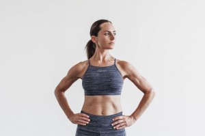 Nobull High-Neck Melange Sport BH Damen Navy | 29810-BZEX