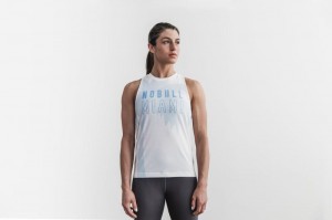 Nobull High-Neck Miami Palm Muskelshirt Damen Blau | 59768-VPYX