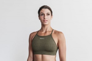 Nobull High-Neck Plush Heather Sport BH Damen Olivgrün | 50298-RUAC
