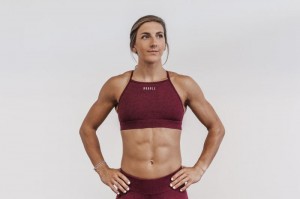Nobull High-Neck Plush Heather Sport BH Damen Rot | 25460-MFYW