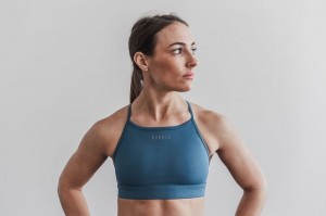 Nobull High-Neck Sport BH Damen Blau | 70581-BMYV