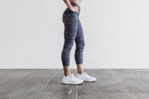 Nobull High-Rise Crop Melange Strumpfhose Damen Navy | 91035-PULB