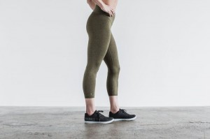 Nobull High-Rise Crop Plush Heather Strumpfhose Damen Olivgrün | 61874-OWLK