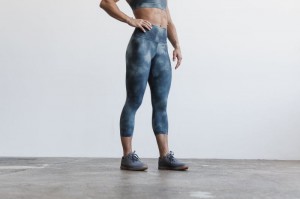 Nobull High-Rise Crop Tie-Dye Strumpfhose Damen Blau | 59417-ASRO