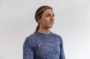 Nobull Lightweight Textured Long Sleeve Camo T-shirts Damen Navy | 89413-MXWZ