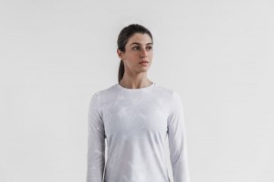 Nobull Long Sleeve Hibiscus T-shirts Damen Weiß | 90284-FZSW