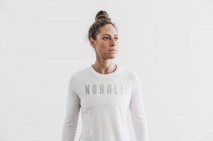 Nobull Long Sleeve T-shirts Damen Weiß | 50679-AGMC