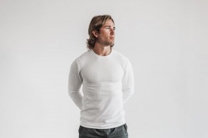 Nobull Long Sleeve Waffle Sweatshirts Herren Weiß | 02185-LUAB