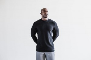 Nobull Long Sleeve Waffle Sweatshirts Herren Schwarz | 69872-EBDI
