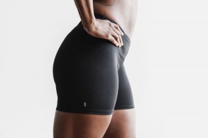 Nobull Mid-Rise 4 Plush Heather Kurze Hose Damen Schwarz | 03948-IMZW