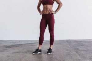 Nobull Mid-Rise Crop Plush Heather Strumpfhose Damen Rot | 38741-RICT