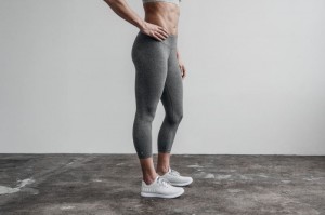 Nobull Mid-Rise Crop Plush Heather Strumpfhose Damen Grau | 31678-QPNS