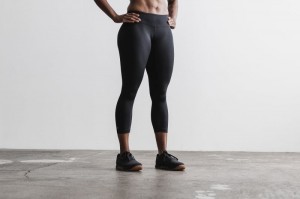 Nobull Mid-Rise Crop Plush Heather Strumpfhose Damen Schwarz | 07142-WHQN