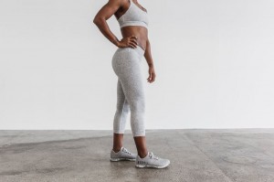 Nobull Mid-Rise Crop Plush Heather Strumpfhose Damen Weiß | 06352-ZUQE