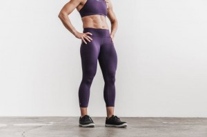 Nobull Mid-Rise Crop Plush Heather Strumpfhose Damen Dunkellila | 80374-FXVK