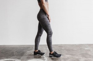 Nobull Mid-Rise Melange Strumpfhose Damen Schwarz | 16583-BVLY