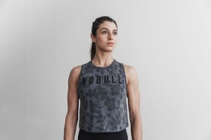 Nobull Muscle Cherry Blossom Muskelshirt Damen Grau Rosa | 04927-XECZ