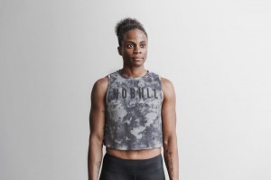 Nobull Muscle Tie-Dye Muskelshirt Damen Weiß Schwarz | 80329-LUNO
