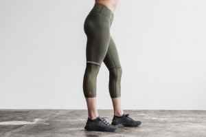 Nobull Pace Crop Strumpfhose Damen Grün | 60143-AQOR