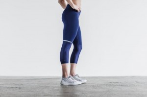 Nobull Pace Crop Strumpfhose Damen Navy | 28741-JOWH