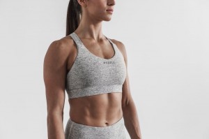 Nobull Pace Plush Heather Sport BH Damen Weiß | 57928-ZIAT