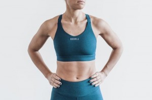 Nobull Pace Plush Heather Sport BH Damen Türkis | 42963-VCBR