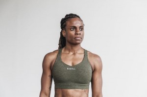 Nobull Pace Plush Heather Sport BH Damen Olivgrün | 91482-AMIC