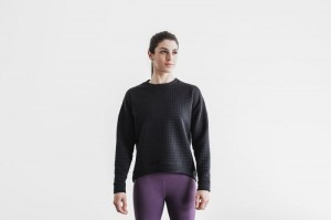 Nobull Quilted Crew Pullover Damen Schwarz | 64758-VKUZ