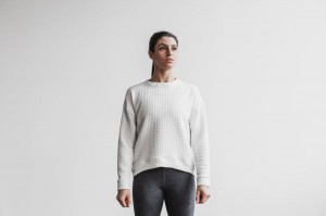 Nobull Quilted Crew Pullover Damen Weiß | 93758-DLZX