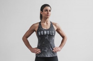 Nobull Racerback Hibiscus Muskelshirt Damen Grau | 49850-QJHV