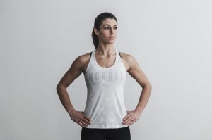 Nobull Racerback Hibiscus Muskelshirt Damen Weiß | 82135-ZBVK