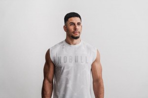 Nobull Sleeveless Hibiscus T-shirts Herren Weiß | 21643-JLWD