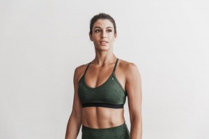 Nobull V-Neck Matte Sport BH Damen Grün | 78315-EHQF