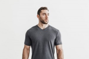 Nobull V-Neck T-shirts Herren Tiefesgrau | 08926-FDCM