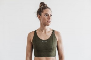 Nobull Wide Band Plush Heather Sport BH Damen Olivgrün | 05816-YCGZ
