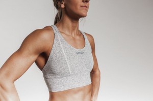 Nobull Wide Band Plush Heather Sport BH Damen Weiß | 98750-SULI