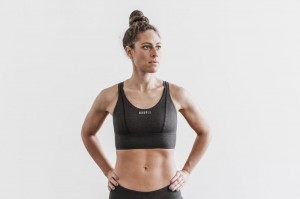 Nobull Wide Band Plush Heather Sport BH Damen Schwarz | 78493-VPXJ